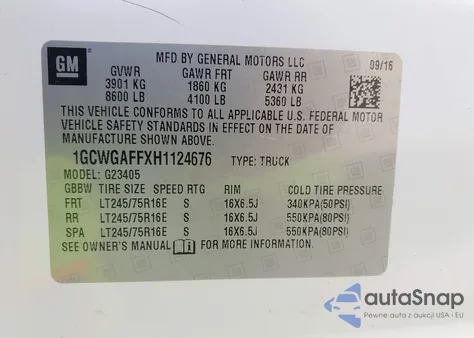 2017 Chevrolet Express 2500 Work Van from USA, damaged, VIN 1GCWGAFFXH1124676